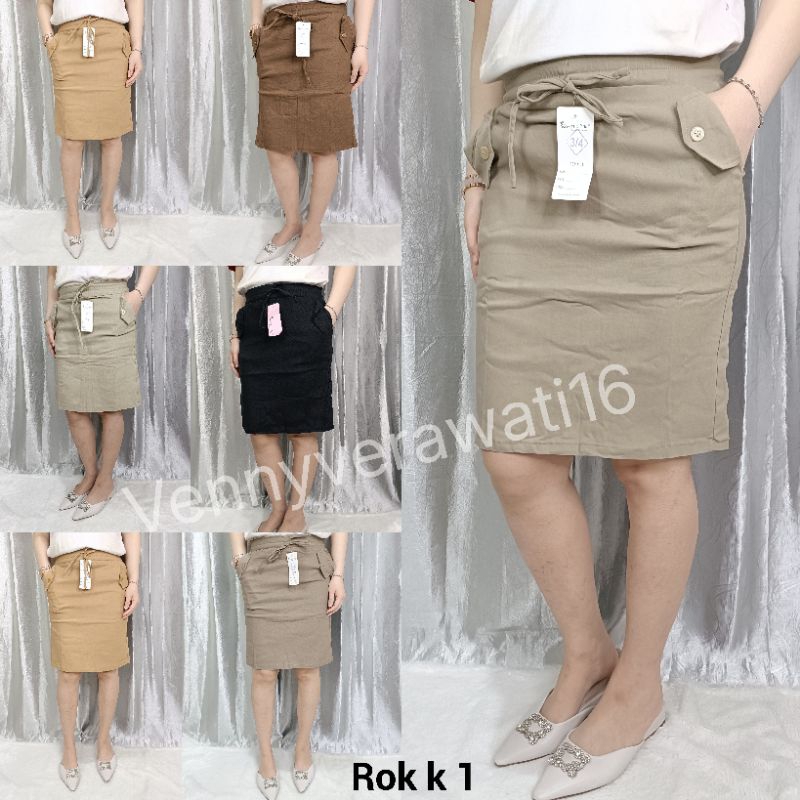 Jual Rok 3/4 Polos kancing 1 Stretch Tebal Simple Me | Shopee Indonesia