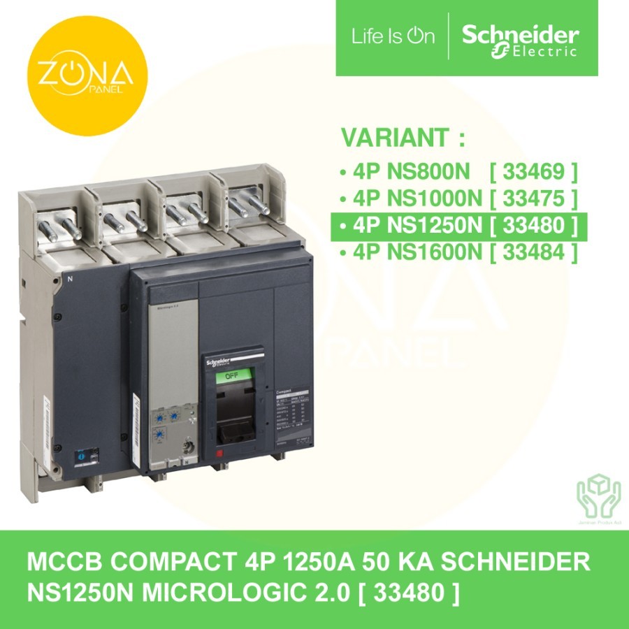 Jual MCCB SCHNEIDER COMPACT 4P 1250A 50KA NS1250N MICROLOGIC 2.0 33480 ...