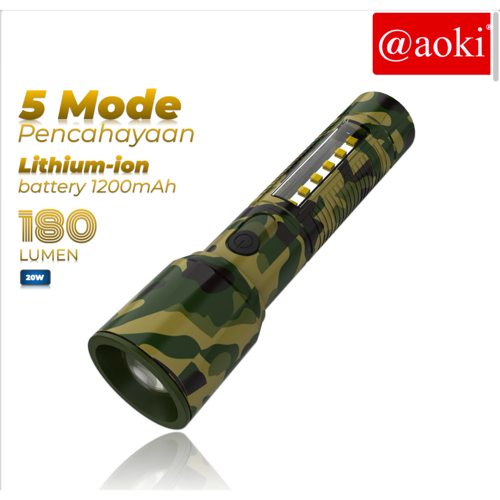 Jual Aoki Senter Tangan Multifungsi AK-1610 Senter ZOOM Led Terang 20 ...