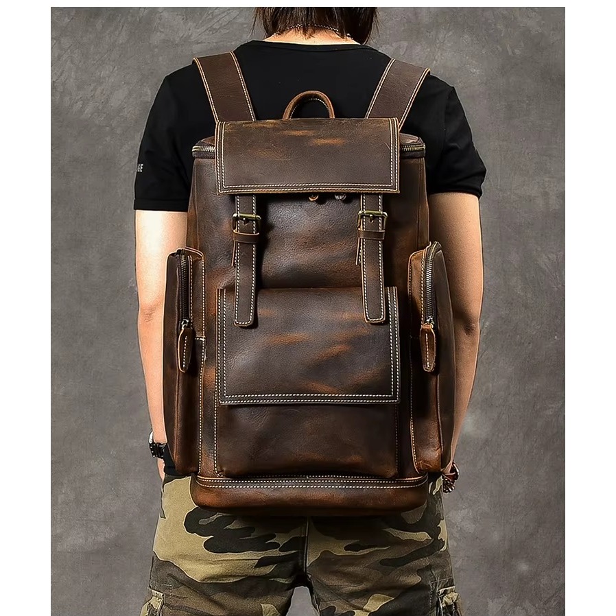 Jual Vintage Crazy Horse Kulit Asli Ransel Pria Kulit Bagpack Mendaki ...