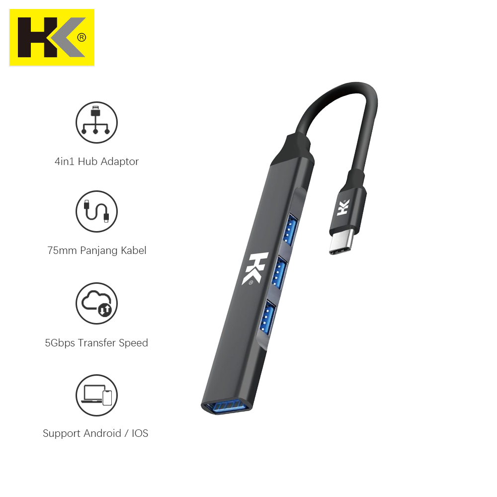 Jual HK USB Hub 4in1 Port 2.0 3.0 USB-A / USB-C Portable Multi Function ...