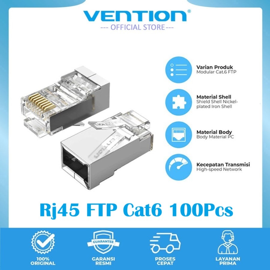 Jual Vention IDC 100Pcs Konektor RJ45 Cat.6 FTP Modular Jack Plug ...