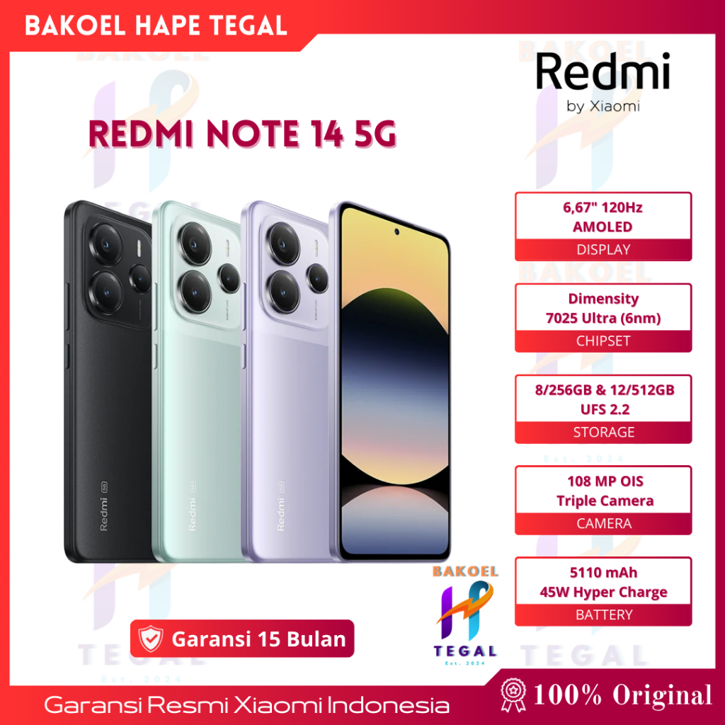 Jual Xiaomi Redmi Note 14 5G 8/256GB & 12/512GB Garansi Resmi | 108MP ...