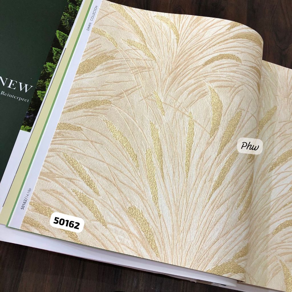 Jual Wallpaper Dinding Motif Daun Rumput Ilalang Hijau Cream Putih ...
