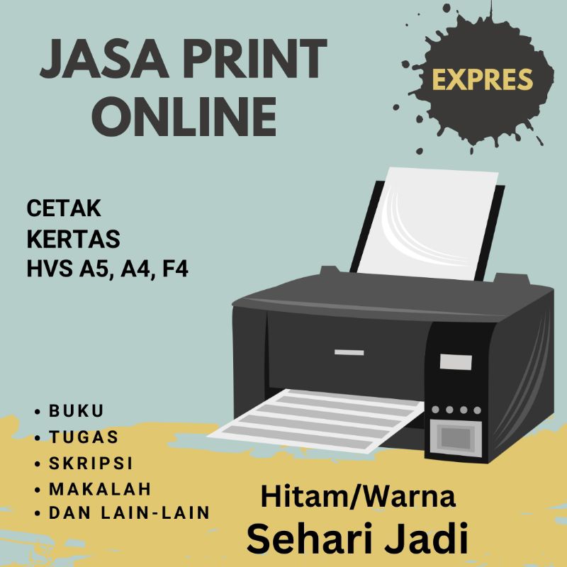 JASA PRINT / CETAK HITAM PUTIH / WARNA CEPAT TERMURAH A5/A4/F4 75/80 gsm, BUKU, BROSUR, MAKALAH, SKRIPSI, DLL
