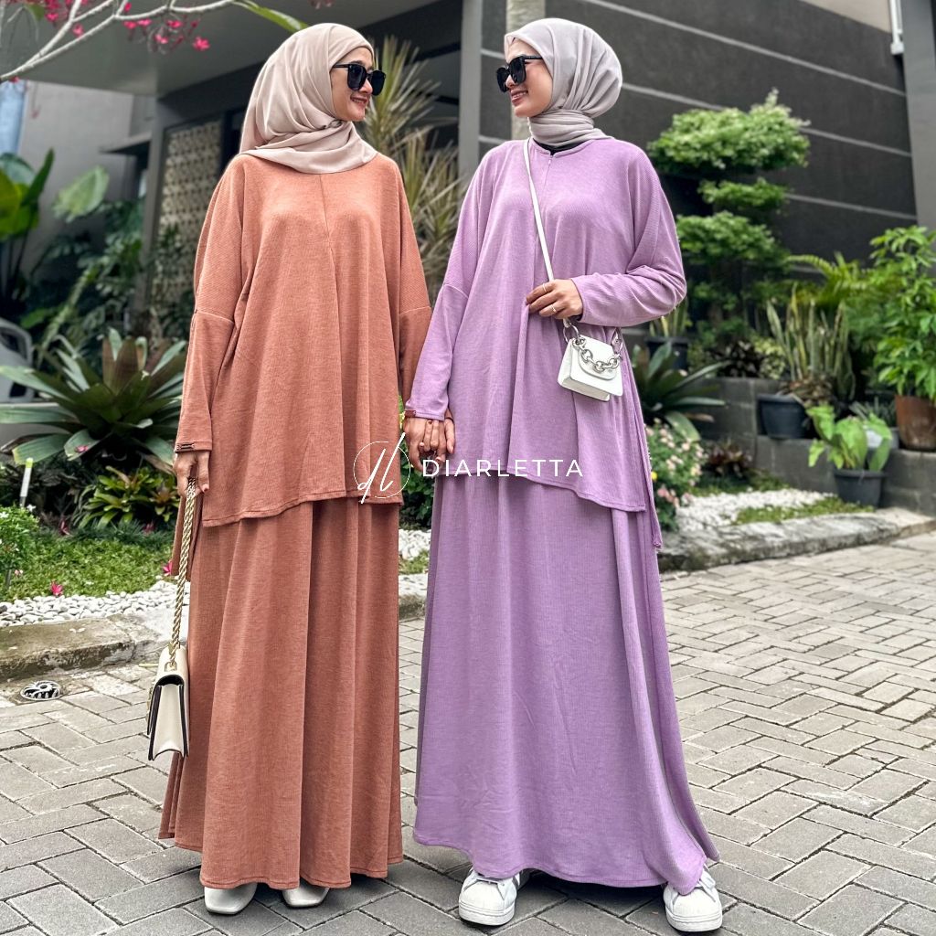 Jual New Motif Lea Set Rok Knit Caramel Busui Friendly Daily Set ...