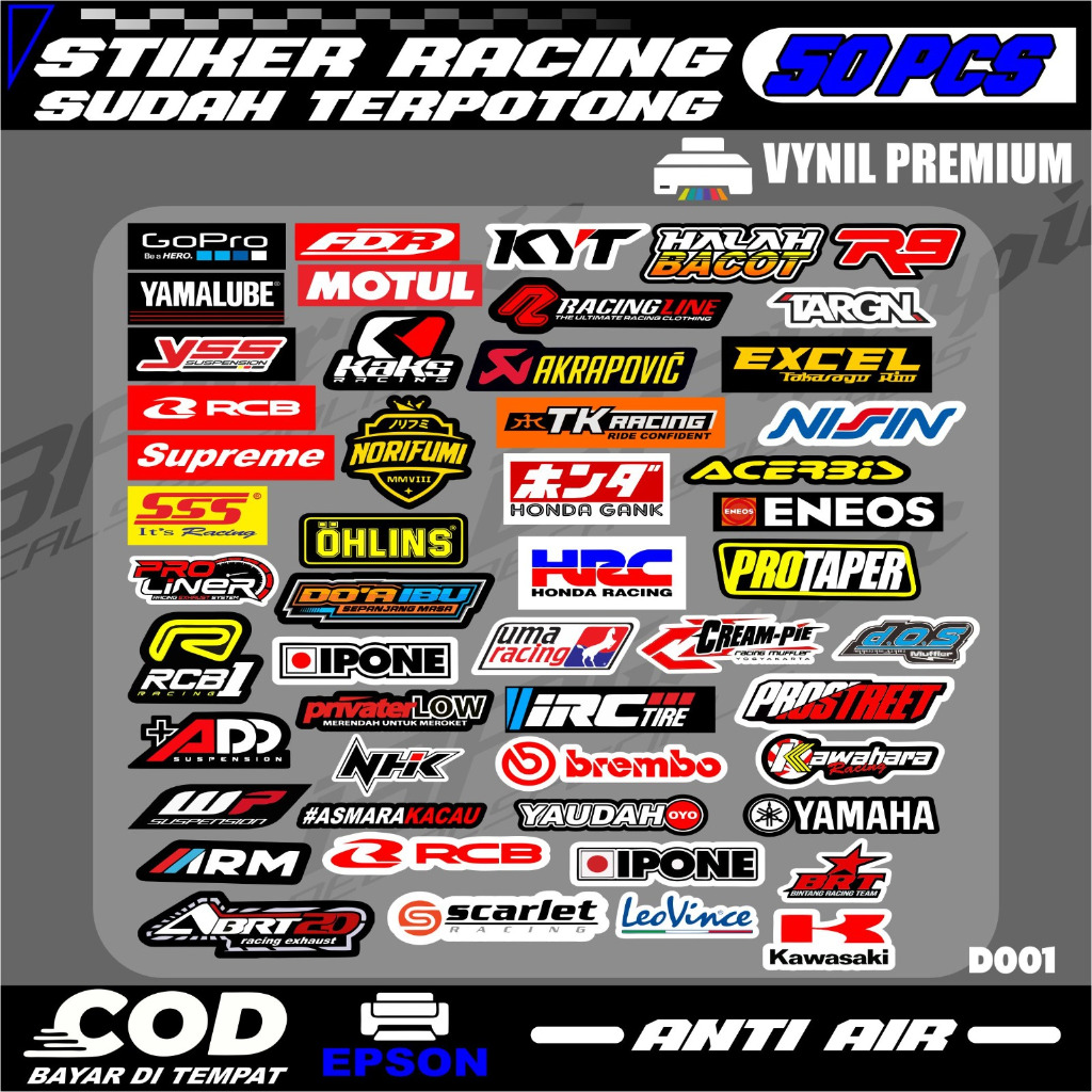 Jual 50 Lembar stiker pack racing bengkel balap sudah terpotong tinggal ...