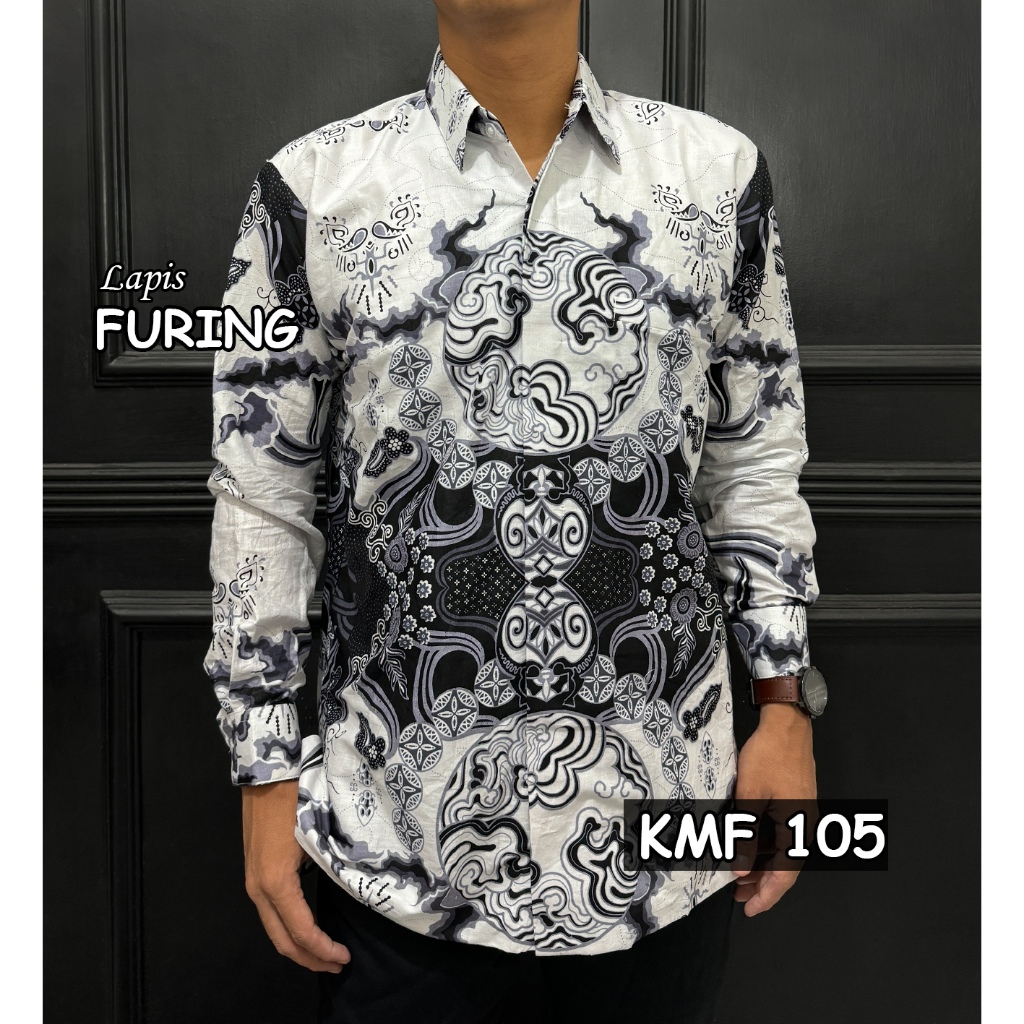 Jual Kemeja Furing Batik Hitam Putih Premium Lengan Panjang KMF 105 ...