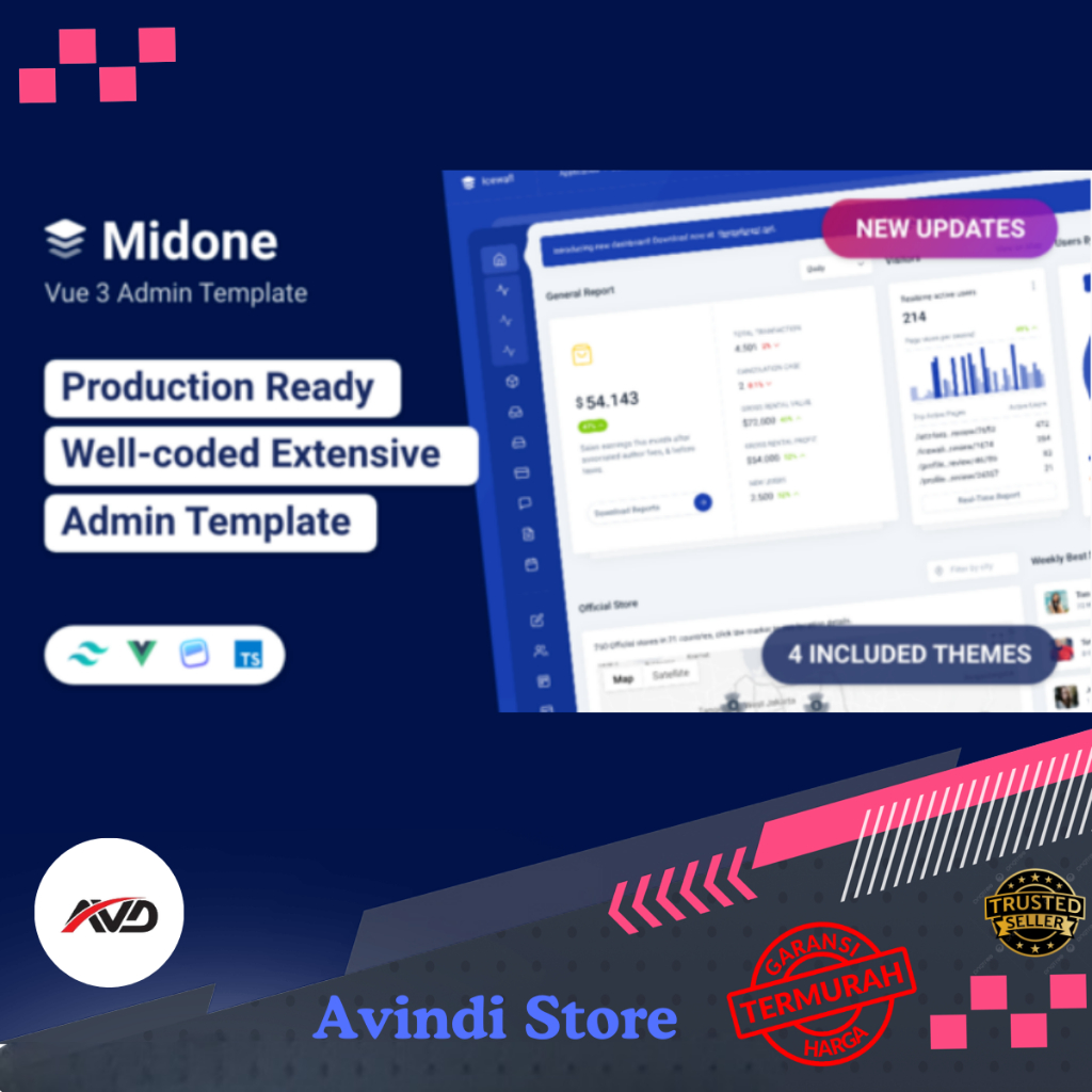 Jual Midone - Tailwind CSS Vuejs 3 Admin Dashboard Template + HTML ...