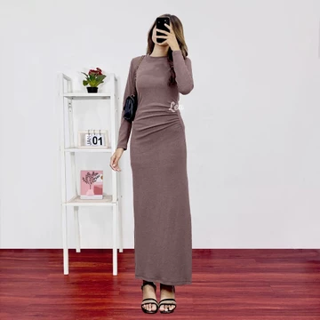 Orina Dress Wanita Knit Dress Kerut Pinggul Lea Store