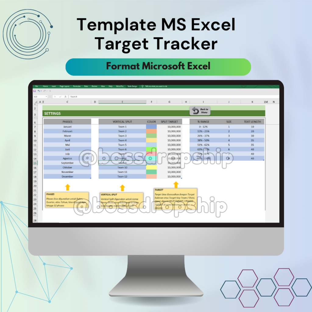 Jual Template Target Tracker Team MS Excel sudah ada Rumusnya tinggal ...
