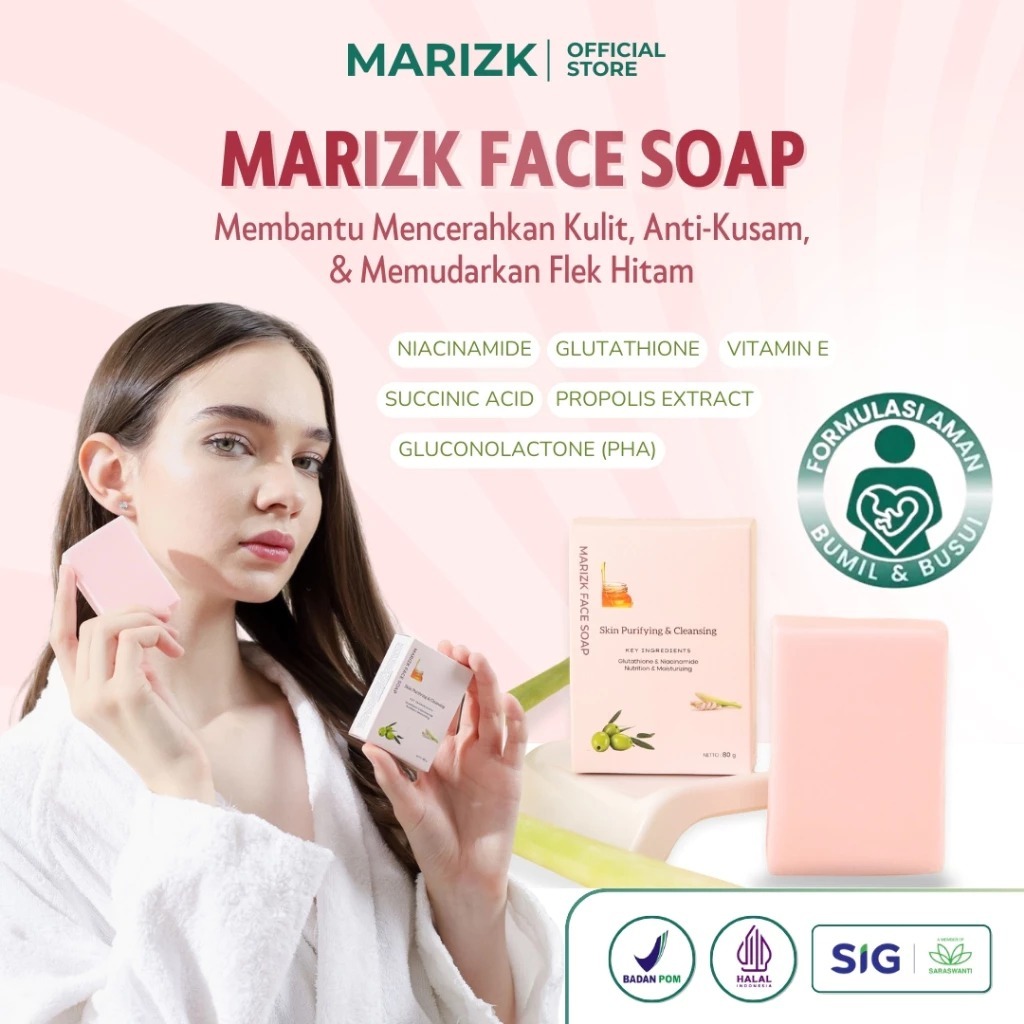 Jual MARIZK Face Soap Sabun Wajah Skincare Lokal dengan kandungan Niacinamide Glutathione Anti Kusam Anti Flek Hitam Anti Dark Spot Anti Aging Aman Untuk Ibu Hamil Bumil dan Ibu Menyusui Busui BPOM