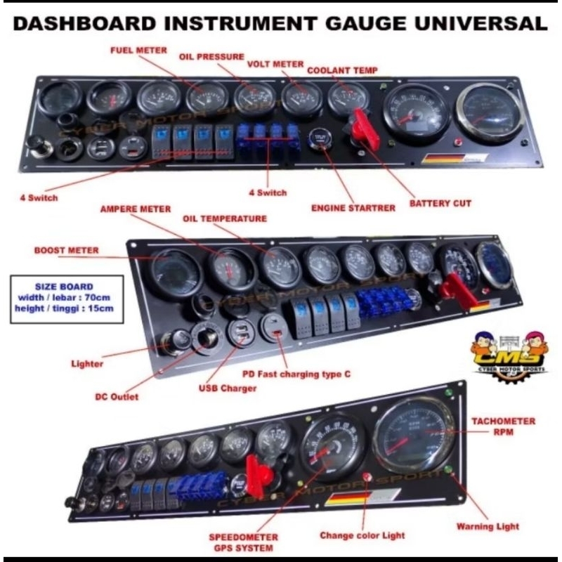 Jual Speedometer Dashboard instrument gauge universal Tachometer rpm ...
