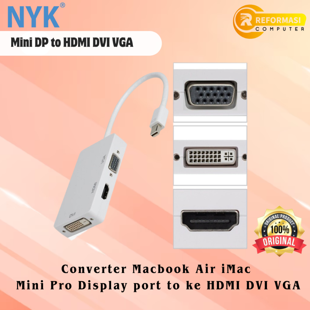 Jual NYK CABLE Thunderbolt / MINI DP Display port ke HDMI/DVI/VGA ...