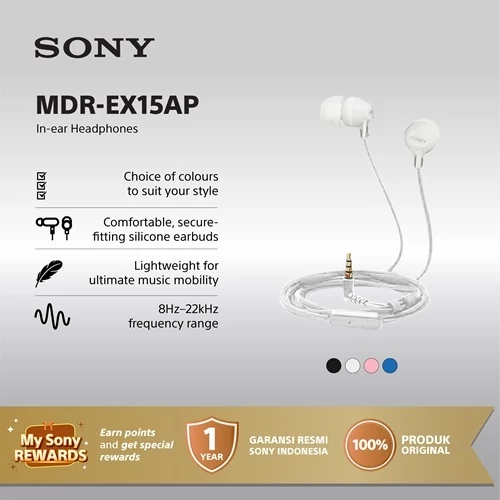 Earphone Sony MDR-EX15AP Handsfree In-ear With Microphone - White SONY Earphone Headset Headphone Original