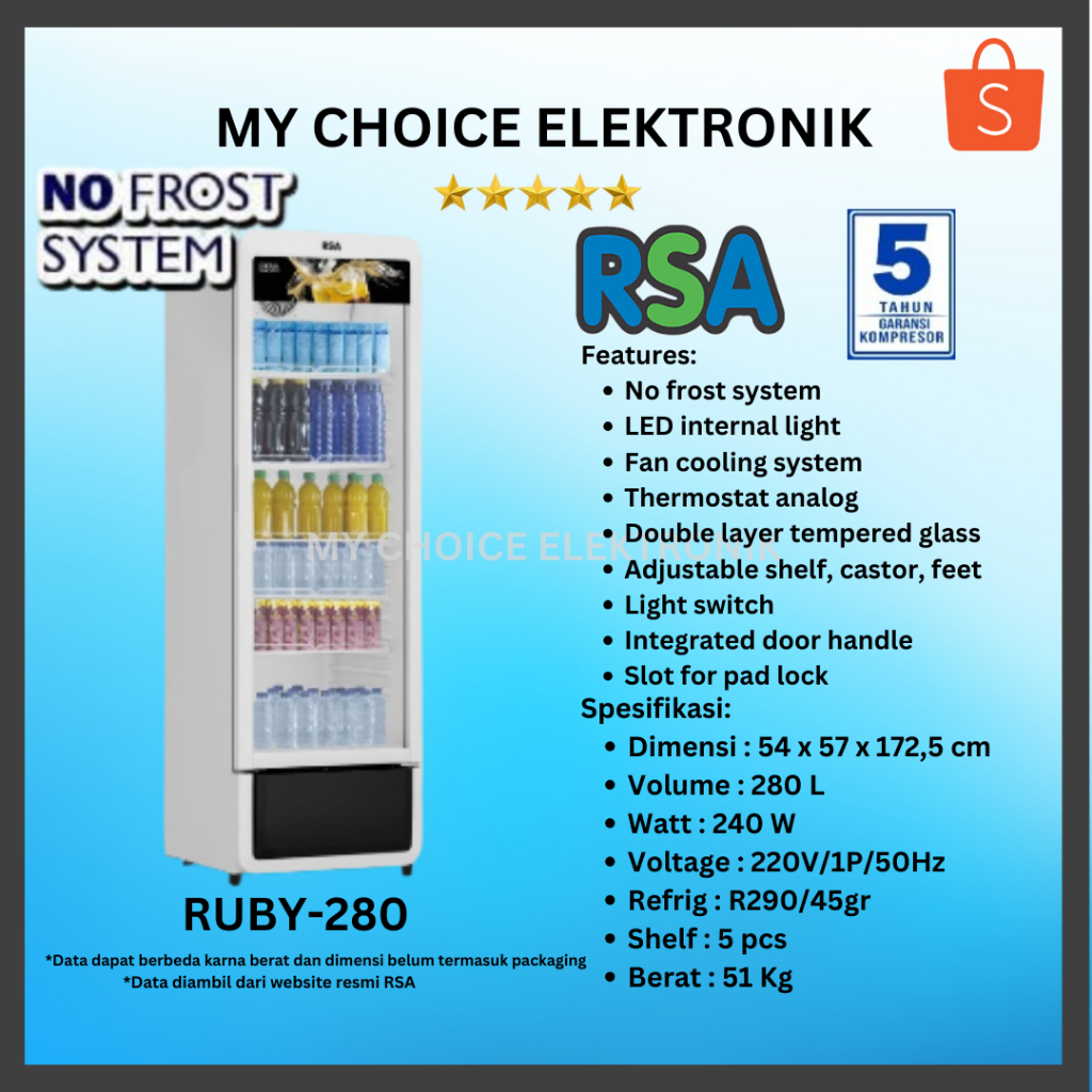Jual RSA SHOWCASE RUBY-280 (280 L) - No Frost | Shopee Indonesia