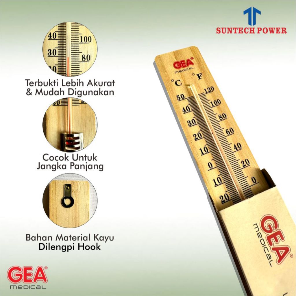 Jual Thermometer Ruangan Kayu GEA S092 Wooden Thermometer Dinding ...