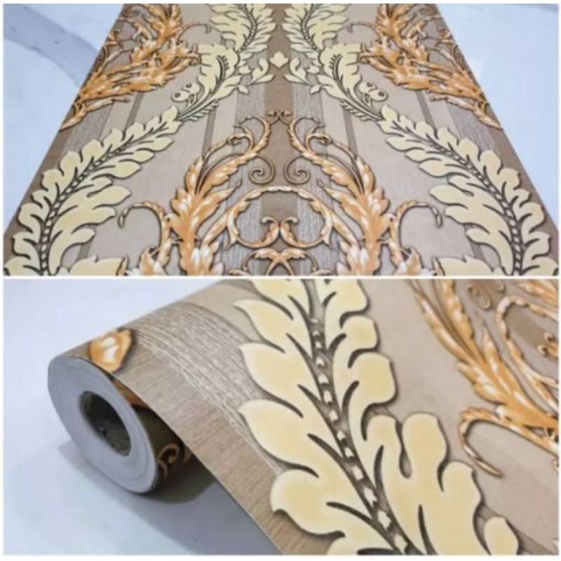 Jual Wallpaper Sticker Dinding Motif Batik Daun Padi Dasar Abu Bahan ...