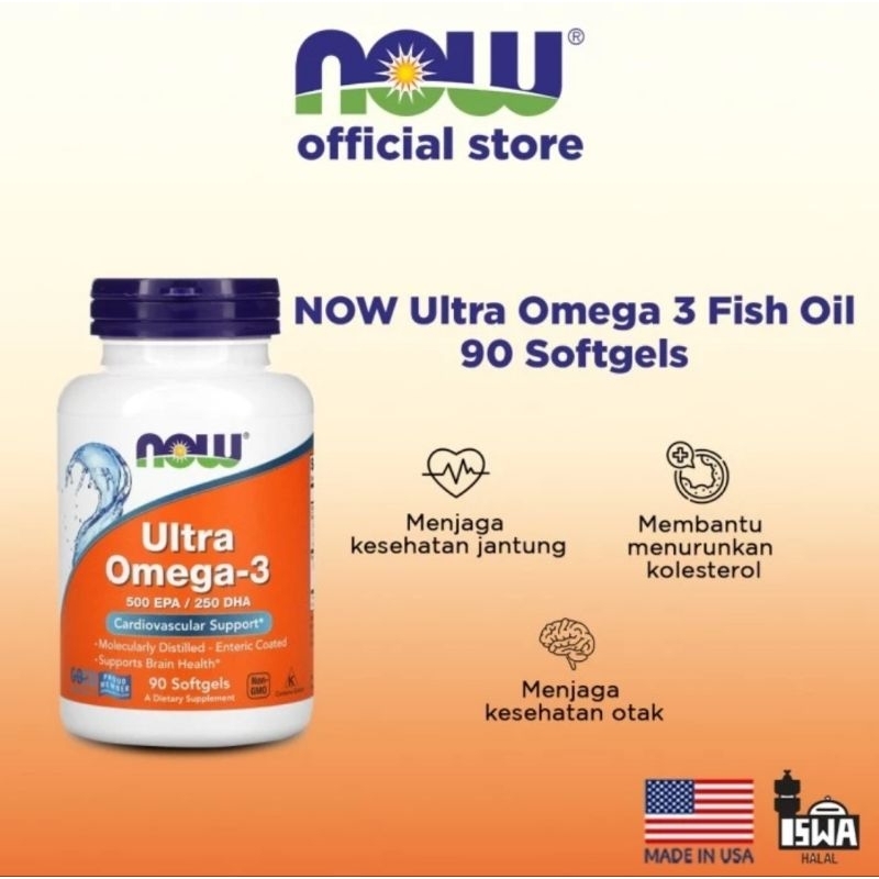Jual Now Foods Ultra Omega-3 500 Epa 250 Dha 90 Softgels Fish Oil omega ...