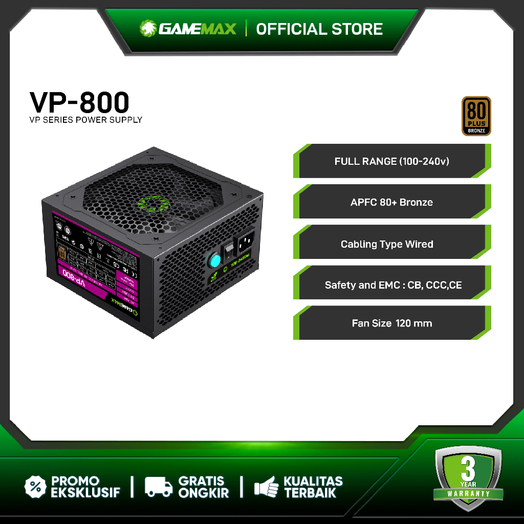Jual GameMax VP-800 Value and Performance 80+ Power Supply | Shopee ...