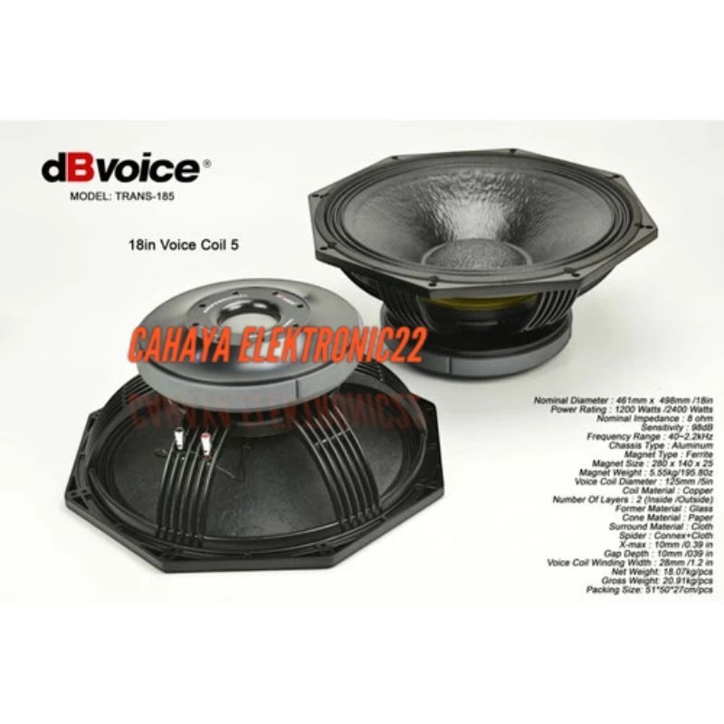 Jual SPEAKER COMPONENT DBVOICE TRANS 185 / TRANS185 18 INCH ORIGINAL ...