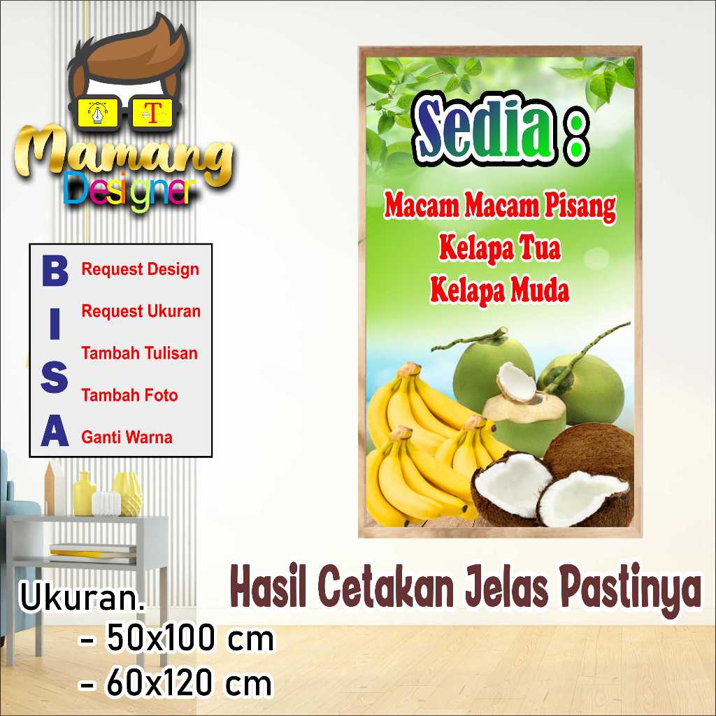 Jual Spanduk Banner Keren Jualan Kelapa, Pisang dan Kelapa Muda bb