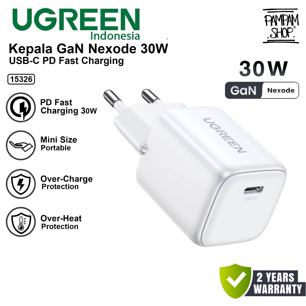Jual UGREEN 15326 Adaptor Charger Nexode Gan 30W Type C Adapter 3A ...