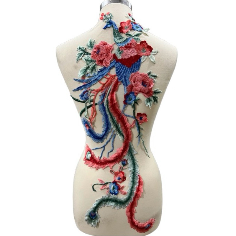Aplikasi Bordir Phoenix, Colorful Phoenix Bird Applique Embroidery Big Size 72*38cm