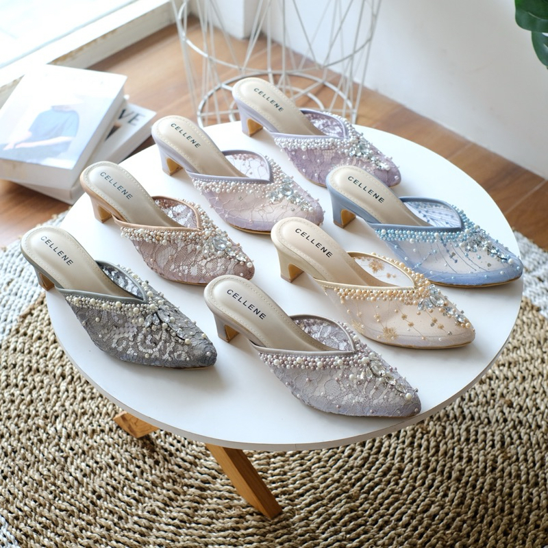 Jual 𝗖𝗘𝗟𝗟𝗘𝗡𝗘 Vlorae Beads Heels 5cm wedding shoes sepatu