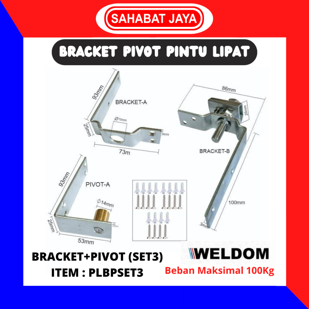 Jual Weldom Roda Pintu Lipat Fold Door Sliding Bracket Set Atas Bawah ...