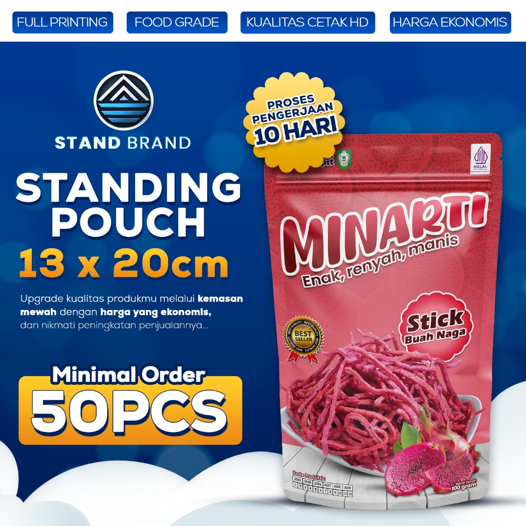Jual 13x20cm Standing Pouch Full Printing Cetak Custom Kemasan Snack ...