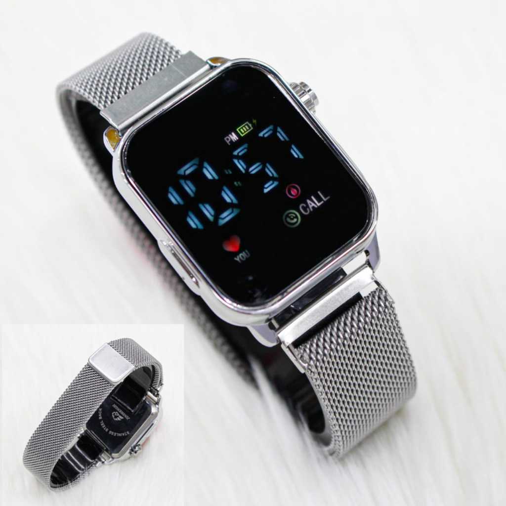 Jam Tangan Wanita LED Watch Digital Tali Rantai Pasir Magnet Layar Kaca LED  Digital Model Kekinian