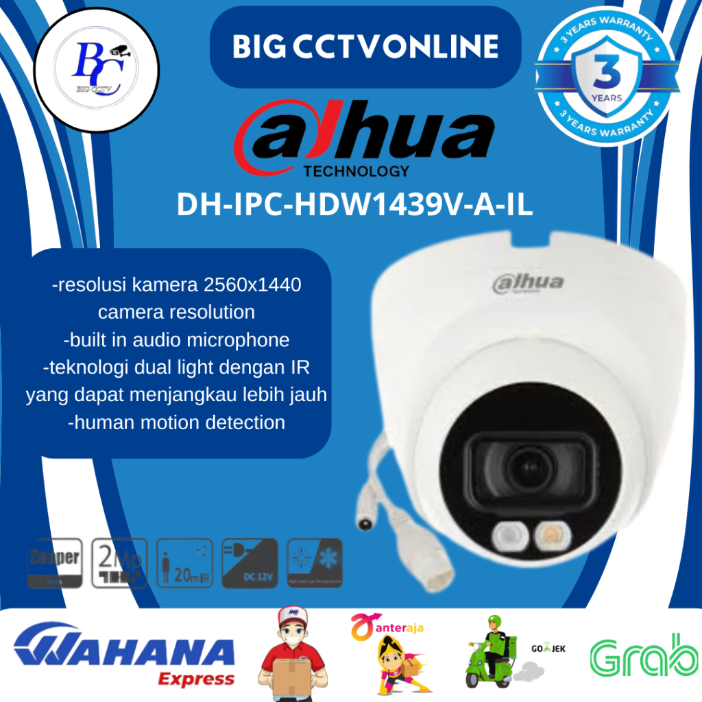 Jual IP Camera Dahua 4MP DHIPCHDW1439VAIL Full Color Audio Indoor