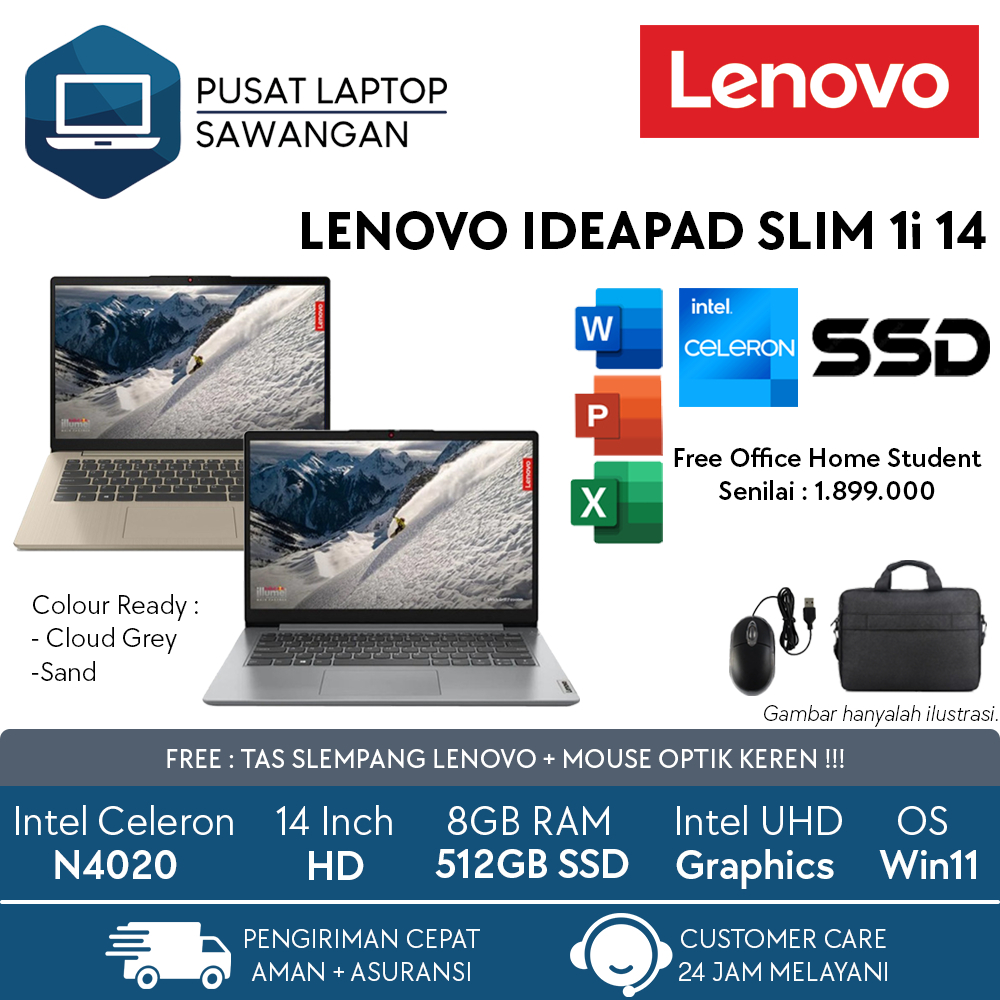 Jual Laptop LENOVO Ideapad Slim 1 Intel N4020 RAM 4GB 512GB SSD 14 Inch ...