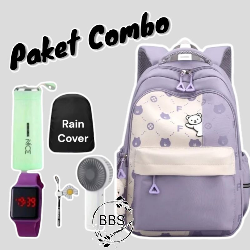 BANYAK BONUSNYA Tas Sekolah Anak Perempuan SD SMP Panda Lucu paket Combo  Ransel Sekolah backpack