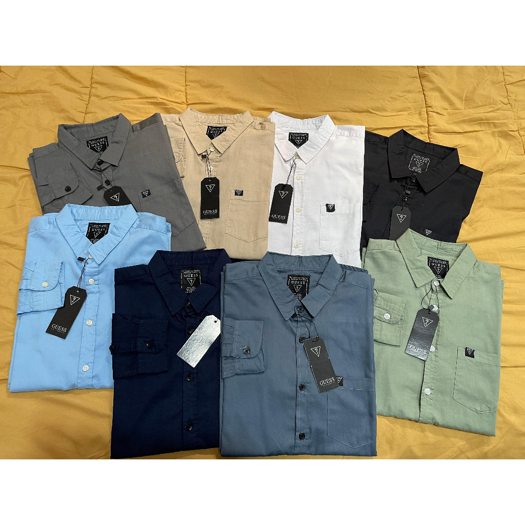 Jual GUESS Kemeja Pria SOFT COTTON Polos Lengan Panjang KEMEJA