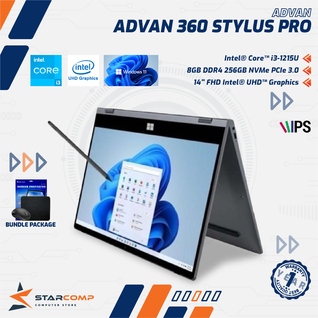 Jual Laptop ADVAN 360 Stylus PRO Core i3-1215U 8GB 256GB WIN 11 14