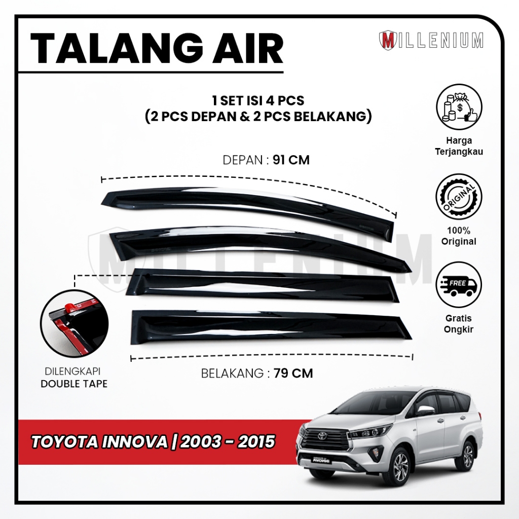 Jual Talang Air Pintu Mobil Toyota Innova 2003 – 2015 Model Slim 4 ...
