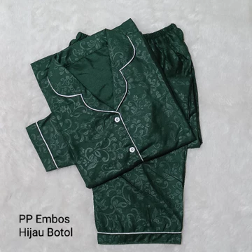JNV Piyama PP Wanita Motif Satin Embos Baju Tidur Lengan Panjang Bahan Satin Embos