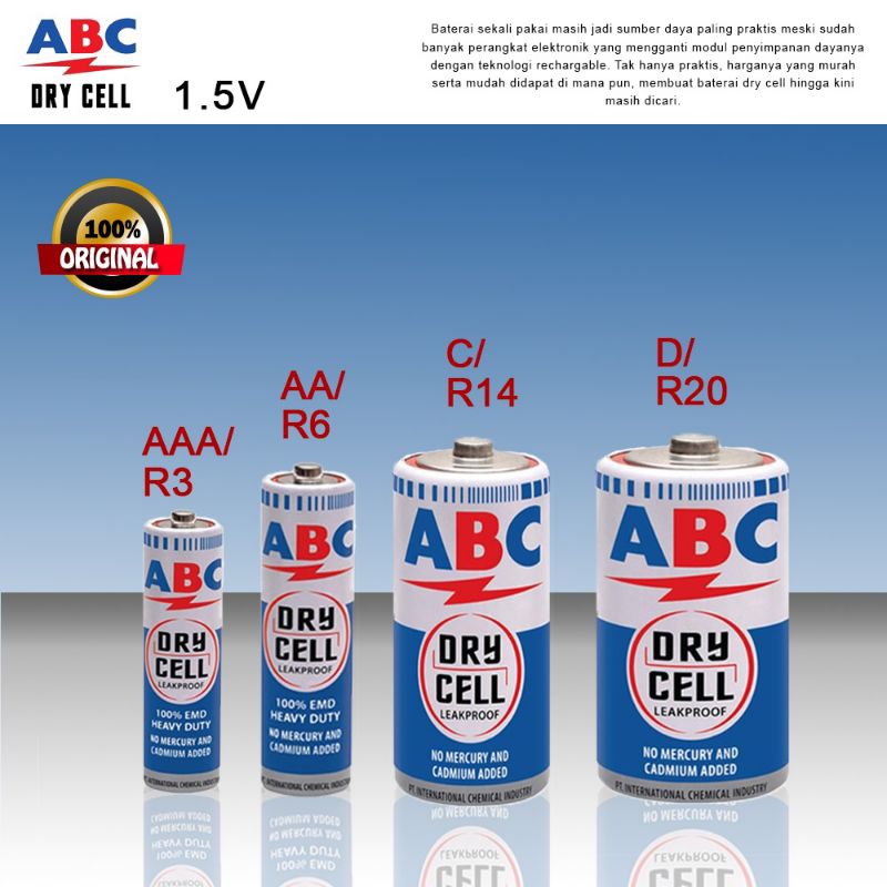 Jual BATERAI ABC BIRU AA R06/AAA R03/TANGGUNG R 14/BESAR R20 ABC ...