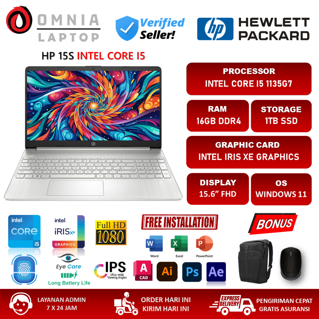 Jual Laptop Slim Hp 15 Intel I5 1135G7 Ram 16GB 1TB SSD FHD