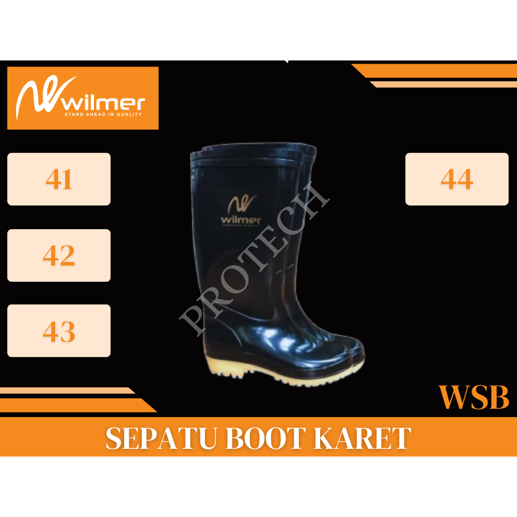 Jual WILMER WSB / SEPATU BOOT KARET HITAM PROYEK 40 41 42 43 44 SAFETY ...