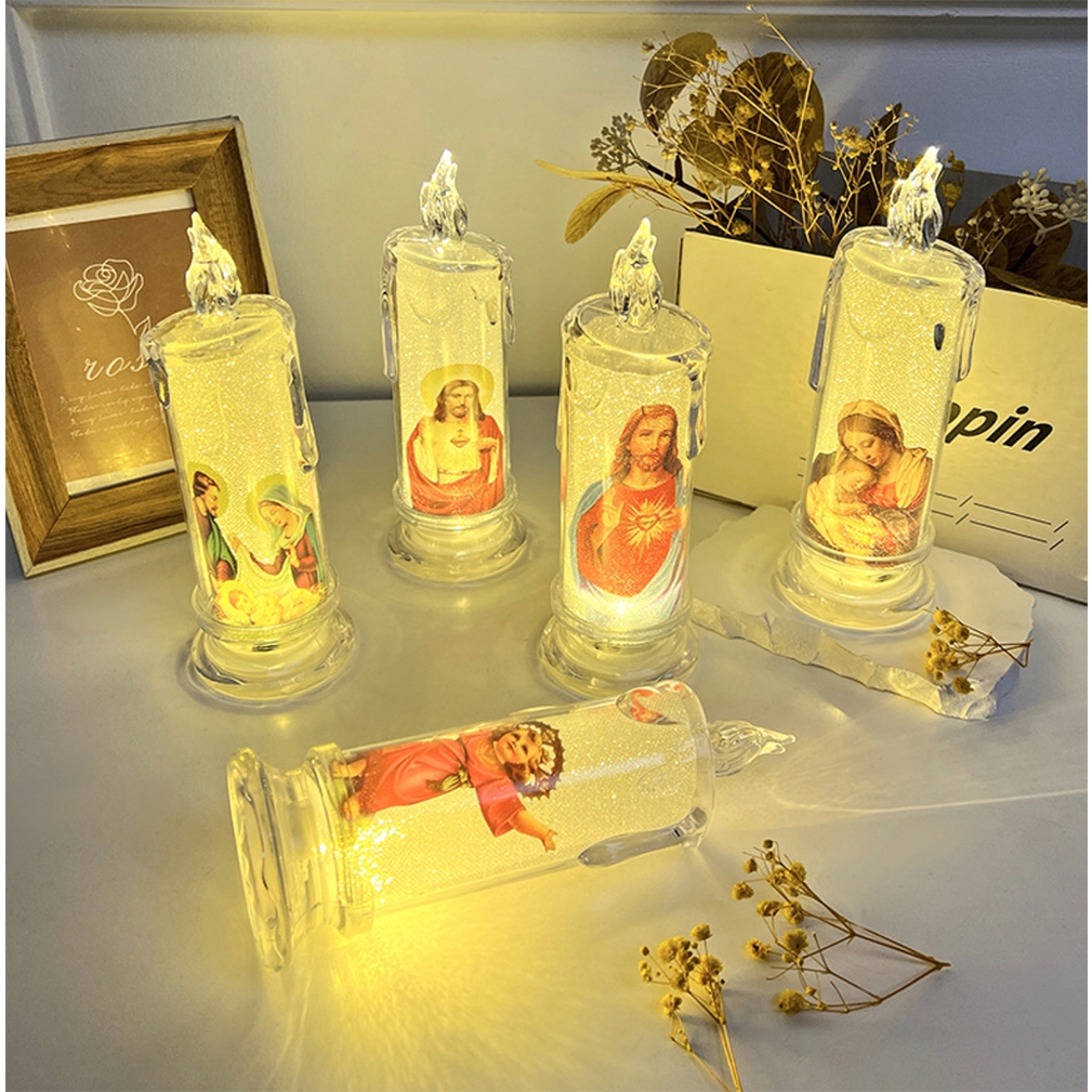 Lilin LED Smokeless Gambar Rohani Leleh 15cm 20cm Candle Light
