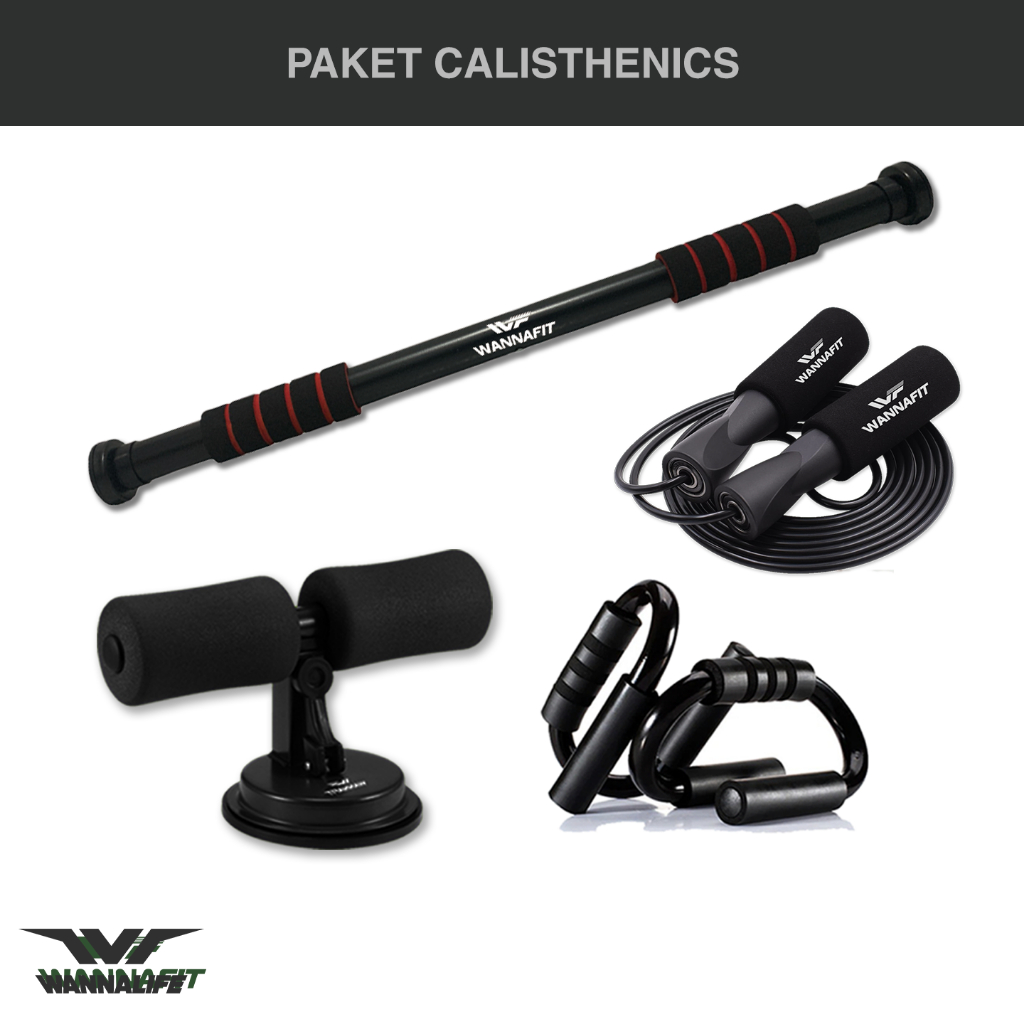 WANNALIFE Paket Calisthenics | Alat Olahraga Rumah | Pull Up Bar Push Up S Sit Up Stand Skipping PVC