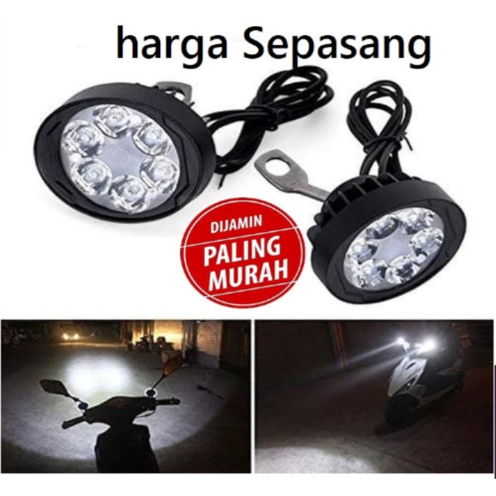 Lampu Tembak Sorot Spion Motor LED U3 Cree 6 Titik Mata 18W BULAT Universal
