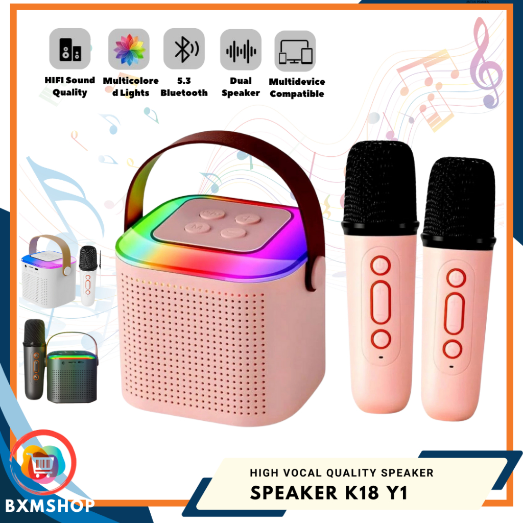 Jual Speaker Karaoke Y1 Bluetooth Mini 2 Mic Full Bass RGB Portable ...
