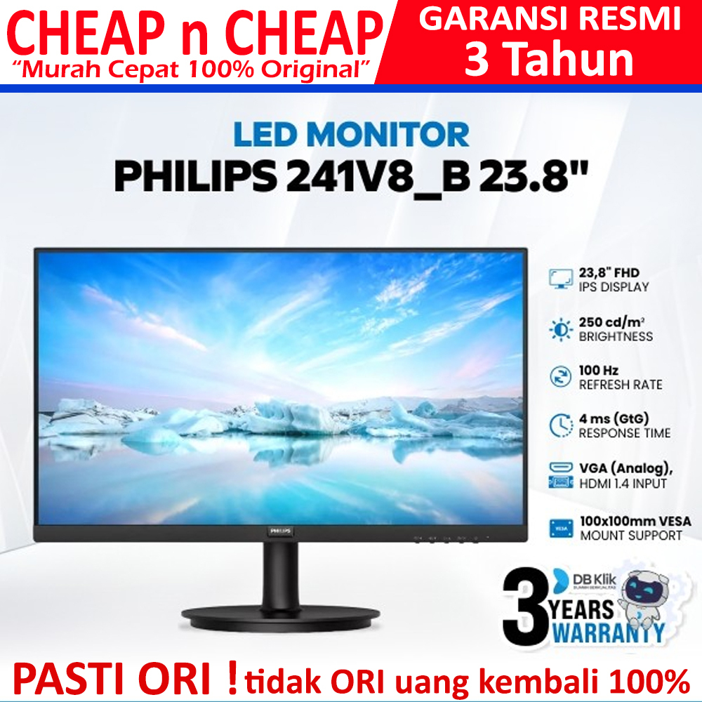 Jual Philips 24 Inch 241V8B/70 FHD IPS 100HZ Hdmi Vga - LED Monitor 24 ...