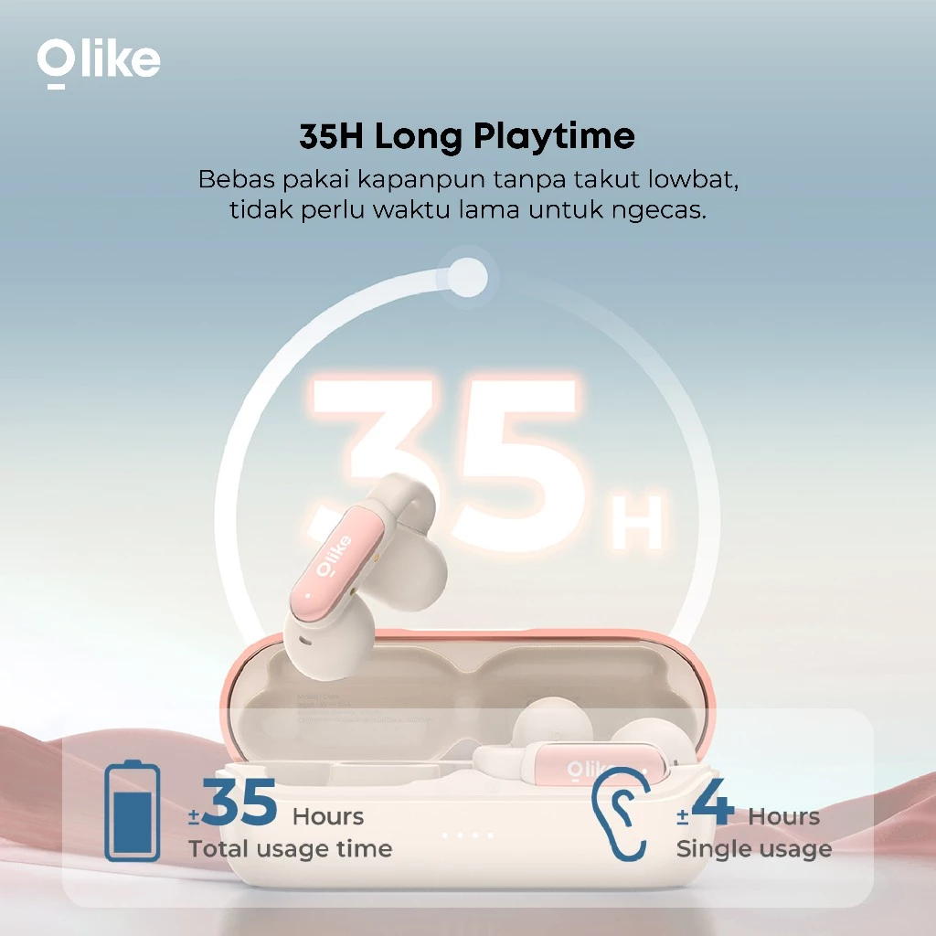 OLIKE TWS OW5 Open Ear Earphone Bluetooth 5.4 Comfort Earbuds 35 Jam Playing Time | Headset Bass Max