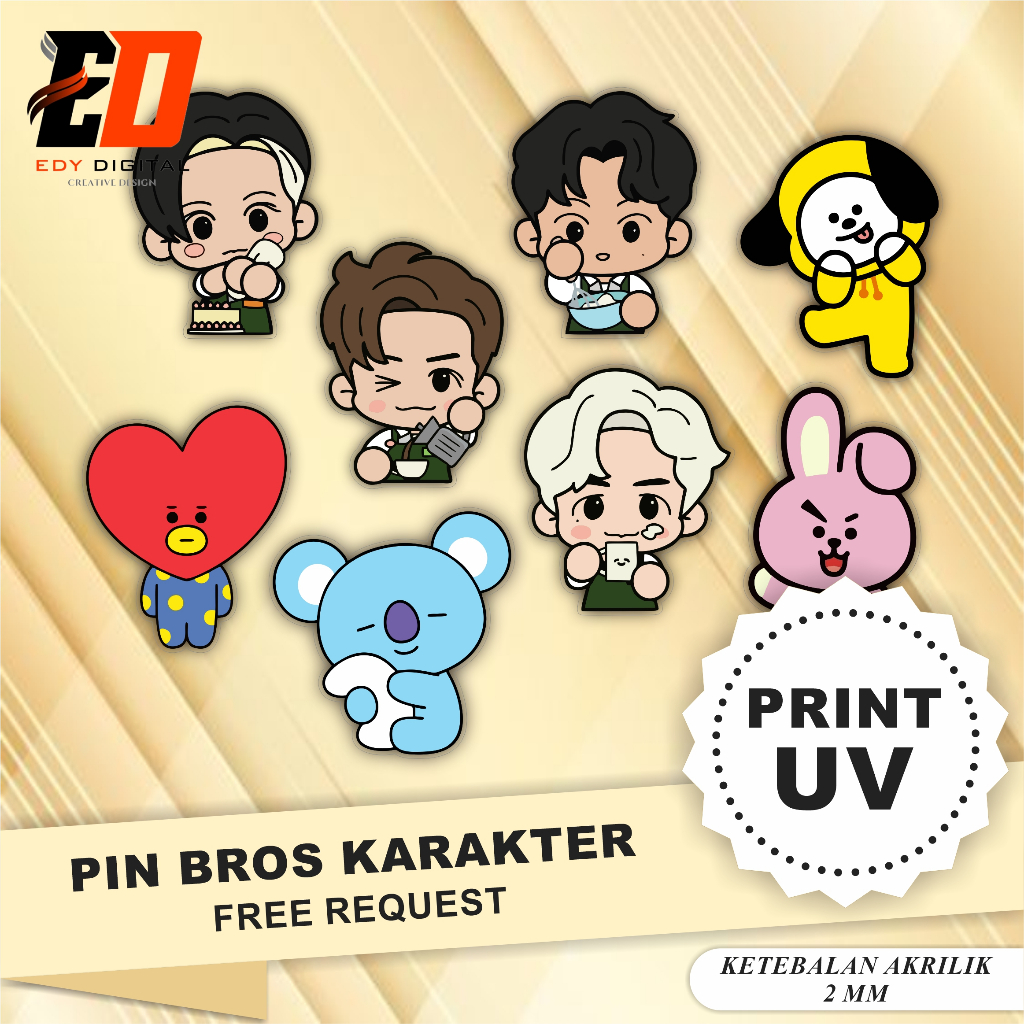 Jual [Print UV] Bebas Custom Pin Bros Karakter Akrilik Print UV ...