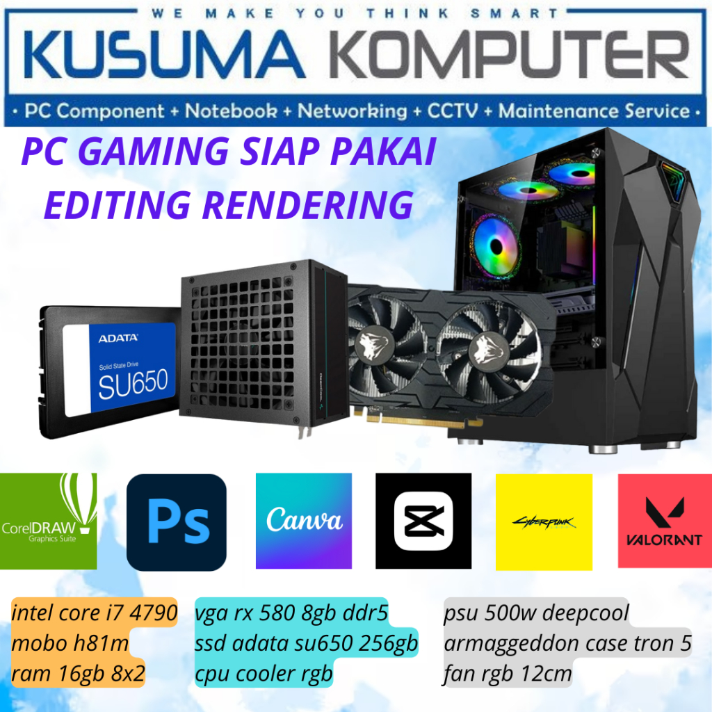 Jual PC Gaming Editing intel Core i7 4790 VGA RX 580 8GB 16GB RAM Shopee Indonesia